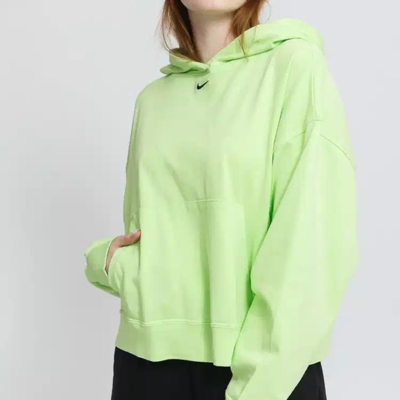 NIKE Women's Washed Cropped Neon Green Casual Sporty Oversized Hoodie Size M - Picture 3 of 15